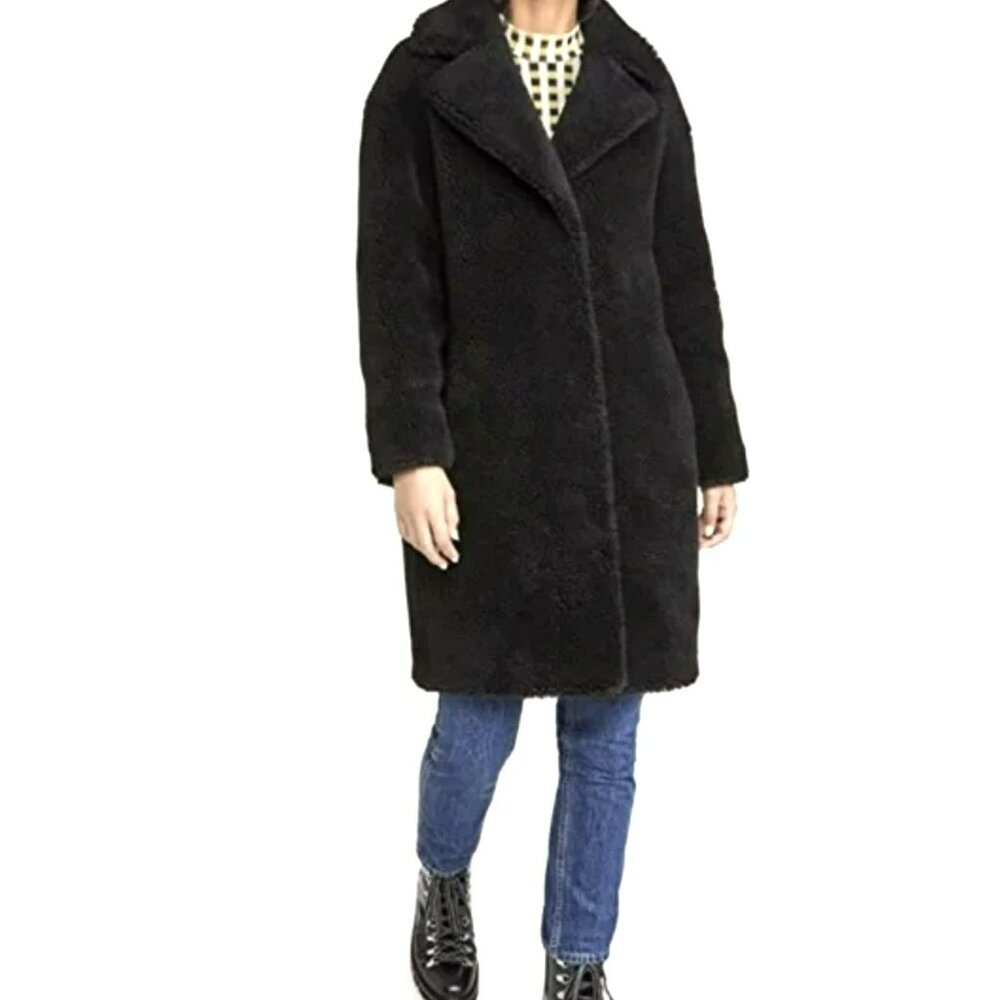 Stand Studio Black Teddy Thick Fleece Long Coat Jacket Size 44 Us 12 Nwt